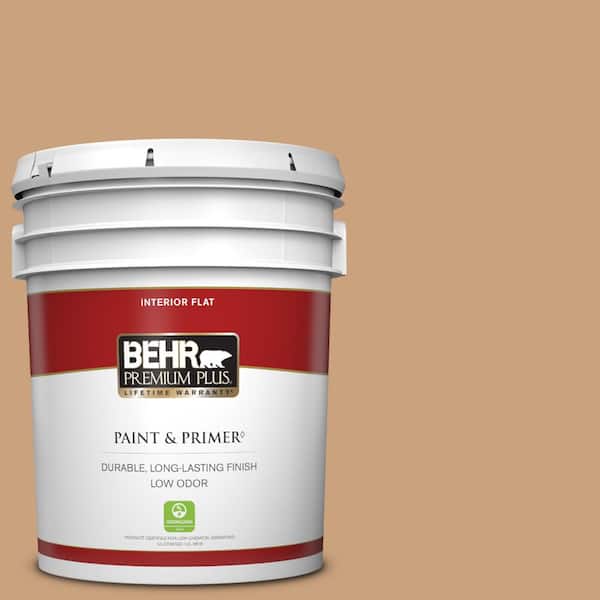 BEHR PREMIUM PLUS 5 gal. #270F-4 Peanut Butter Flat Low Odor Interior Paint & Primer