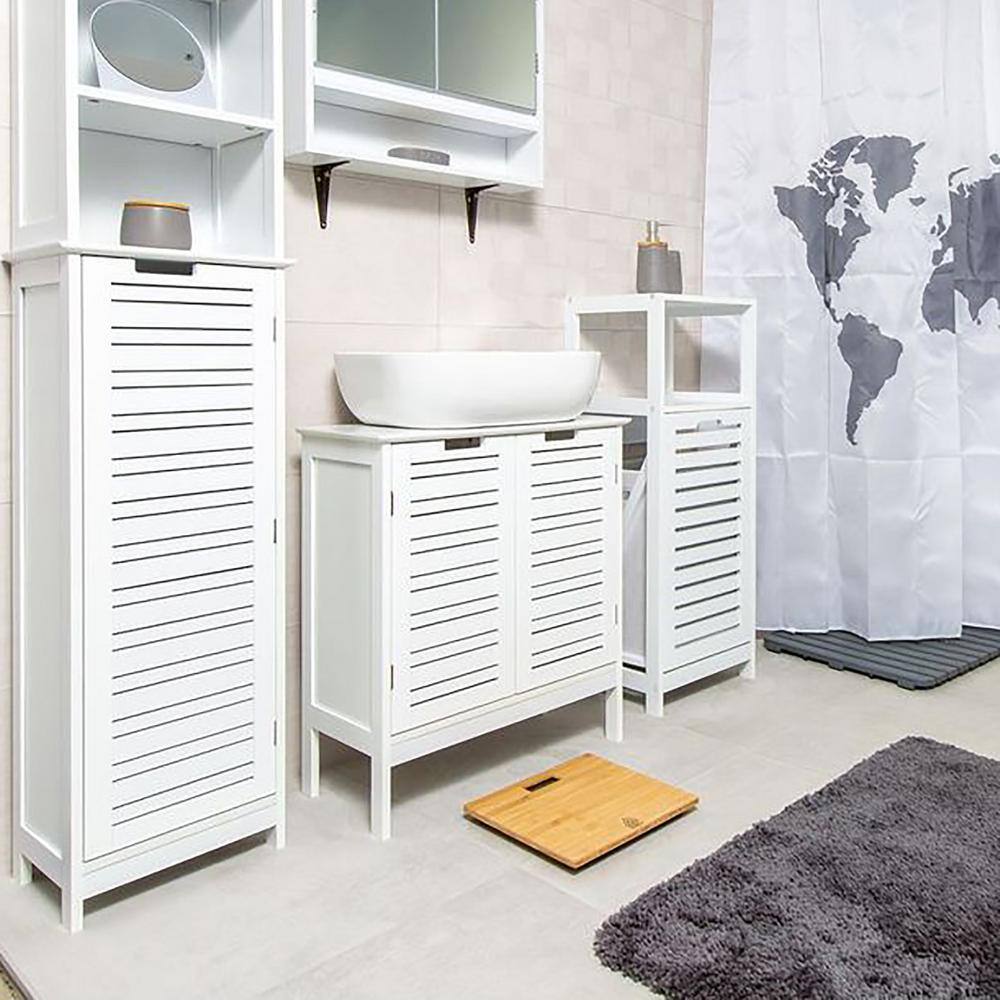 White MDF Under Sink Bathroom Cabinet with Louvered Doors