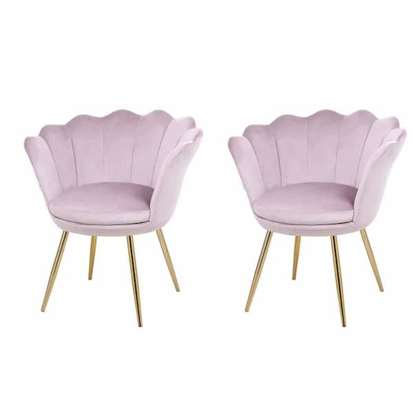 Boyel Living Pink Velvet Wingback Chair Modern Leisure Shell Accent Chair with Gold Metal Legs (Set of 2)