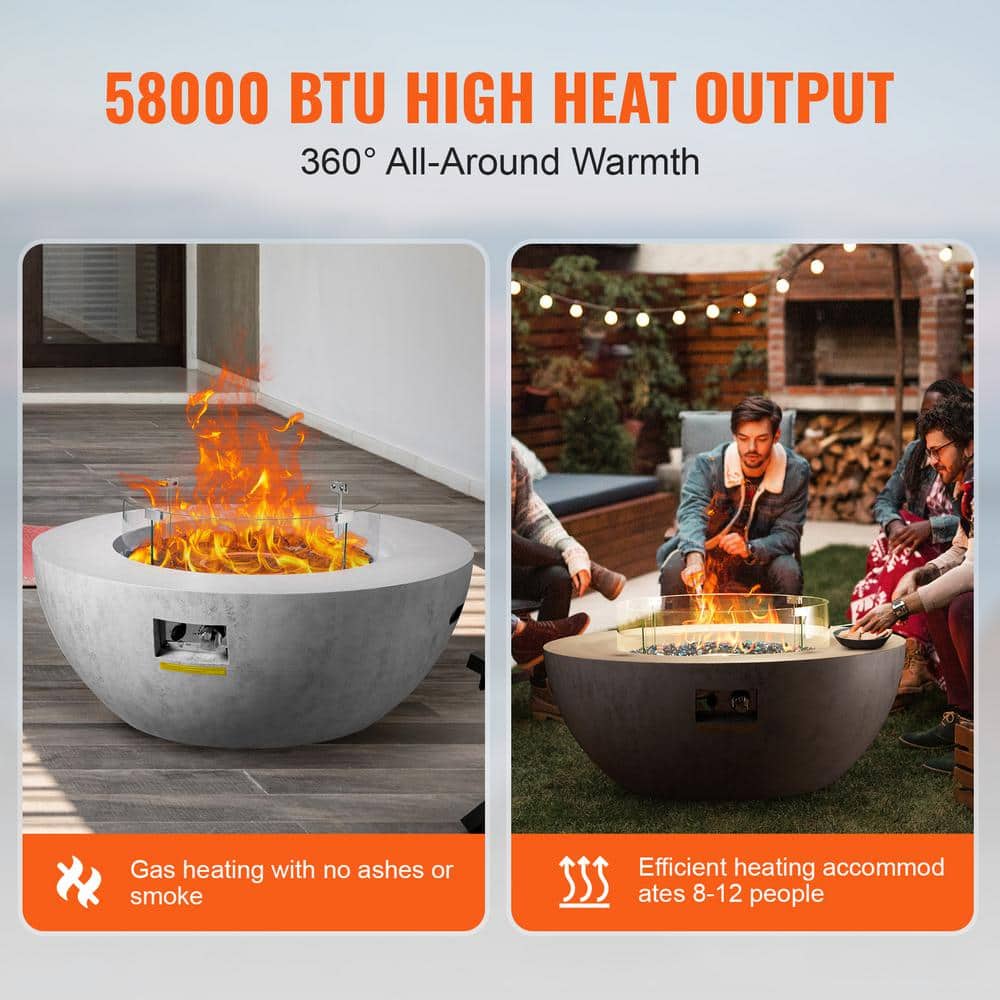 Round White Steel Propane Fire Pit with Glass Guard