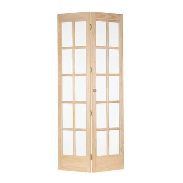 Pinecroft 30 in. x 80 in. Williamsburg Unfinished Pine 10-Lite Clear Glass Solid Core Wood Bi-fold Door