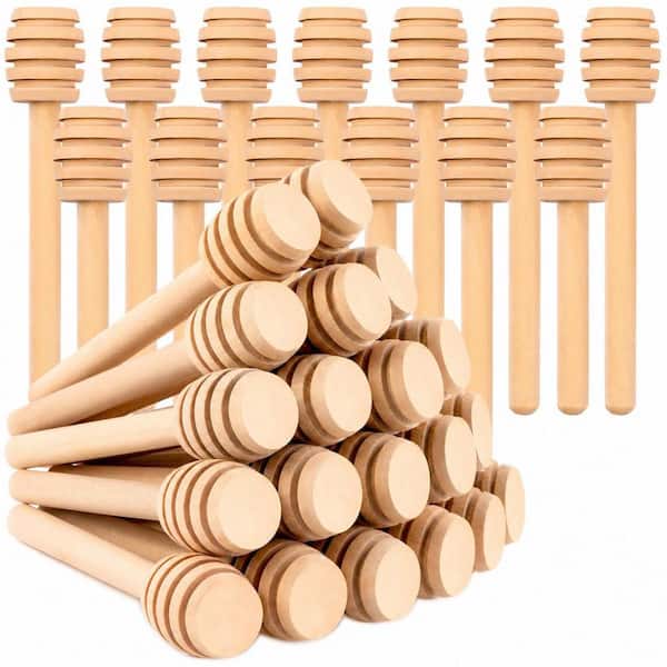 Flatware Serving Sets 25-Piece Natural Wood Mini Honey Dipper Sticks 3 in. Length for Honey Jars