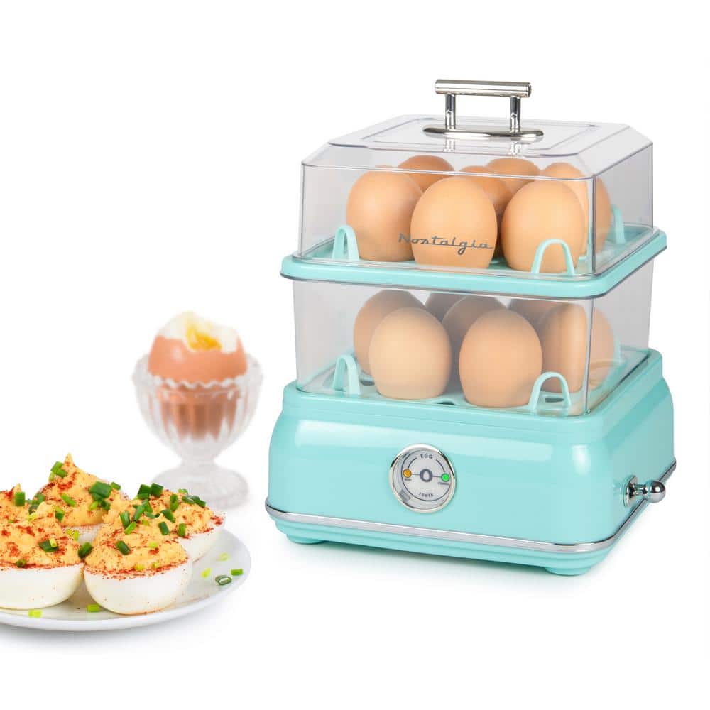 Aqua Retro 14-Capacity Electric Egg Cooker with Cool-Touch Handles