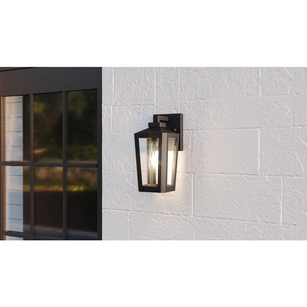 Matte Black Steel Lantern Sconce with Clear Glass Panels