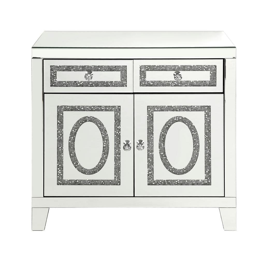 Acme Furniture Noralie Mirrored and Faux Diamonds Cabinet, Mirrored & Faux Diamonds