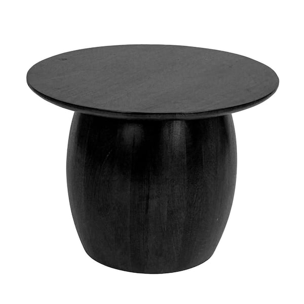 Storied Home Asher 20 in. Black Round Mango Wood End Table