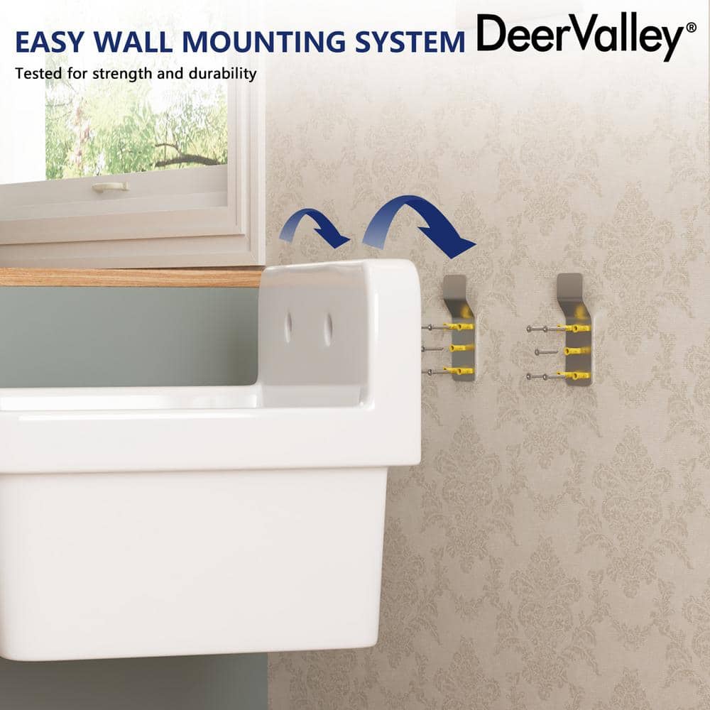 24" White Fireclay Farmhouse Wall Mount Utility Sink