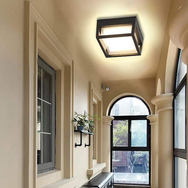 Architectural LED Flush Mount Black Wet Location Outdoor Ceiling Wall Pack Light for Porch Patio Terrace
