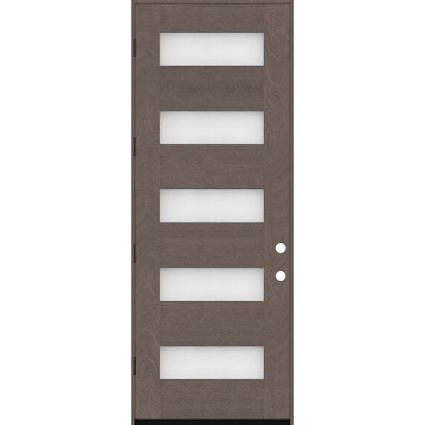 Regency 36 in. x 80 in. 5L Modern Clear Glass RHOS Ashwood Stained Fiberglass Prehung Front Door