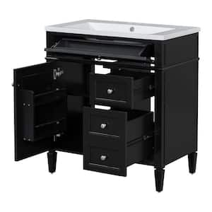 30 in. W x 18 in. D x 33 in. H Single Sink Freestanding Bath Vanity in Black with White Engineered Marble Top