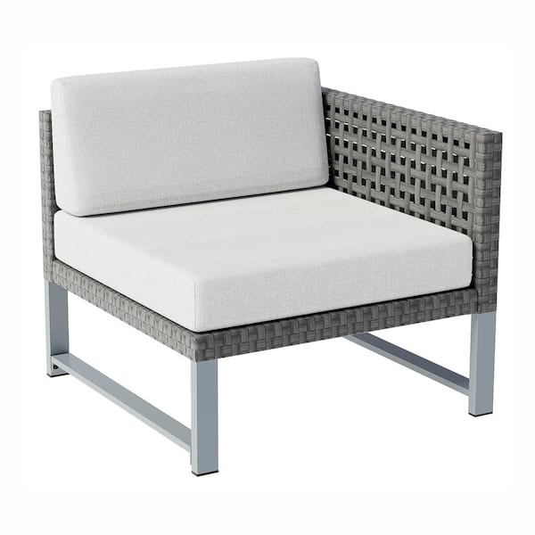 Unbranded Metal Outdoor Patio Furniture Sectional Sofa Black Wicker Left Corner Chairs with Light Gray Cushions