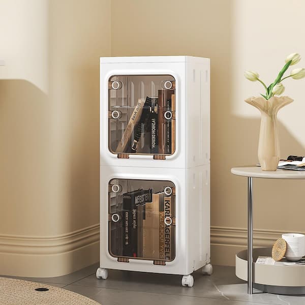 VECELO 2-Tier Stackable Storage Cabinet Set with Clear Doors
