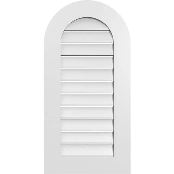 Ekena Millwork 18 in. x 36 in. Round Top White PVC Paintable Gable Louver Vent Functional