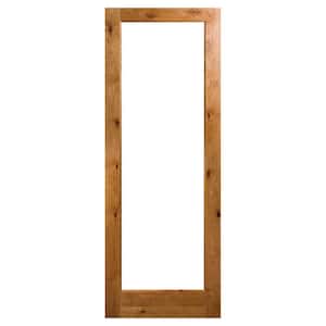 30 in. x 96 in. Universal Full Lite Clear Glass Unfinished Knotty Alder Wood Front Door Slab with Ovolo Sticking