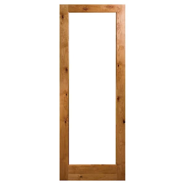 Builders Choice 30 in. x 96 in. Universal Full Lite Clear Glass Unfinished Knotty Alder Wood Front Door Slab with Ovolo Sticking
