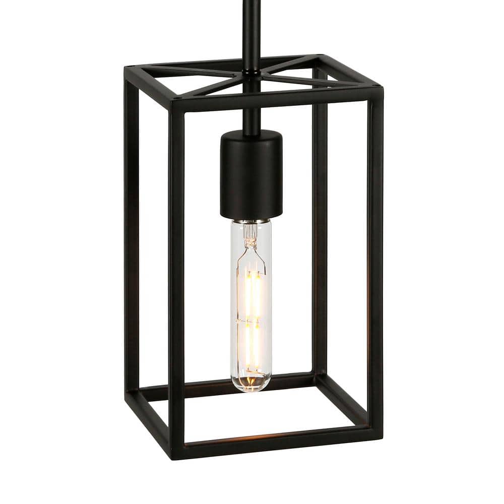 Industrial Blackened Bronze Square Metal Pendant Light