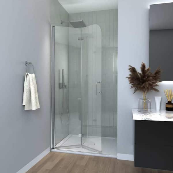 30 in. W x 72 in. H Bifold Semi-Frameless Shower Door in Chrome Finish with Clear Glass