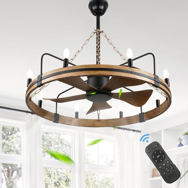 36 in. Indoor Black Standard Farmhouse Ceiling Fan with Lights and Remote, Downrod Fandelier with Quiet DC Motor