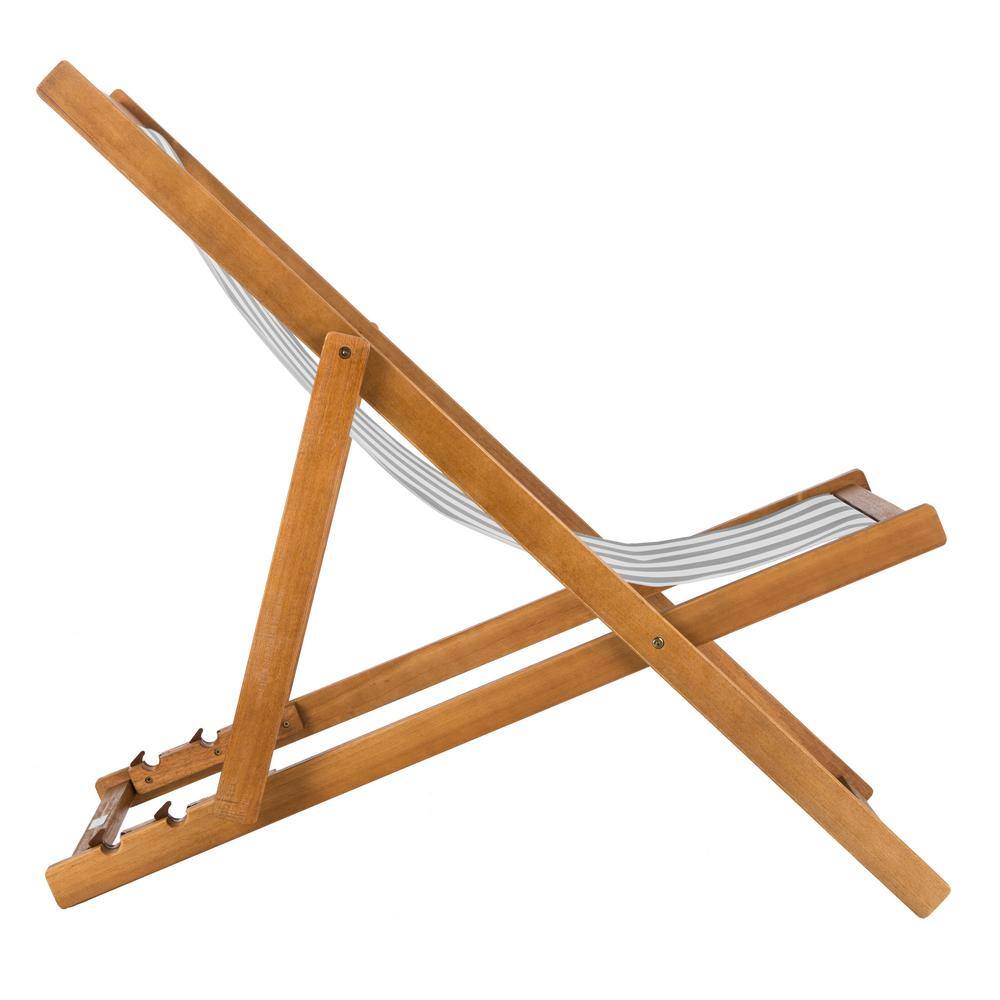 Loren Natural Teak and Grey Stripe Foldable Sling Chair Set