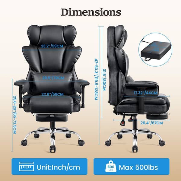 PU Leather Cushioned Ergonomic Office Chair in Black with Adjustable Armrests and Backrest, Telescopic Foot Pedals