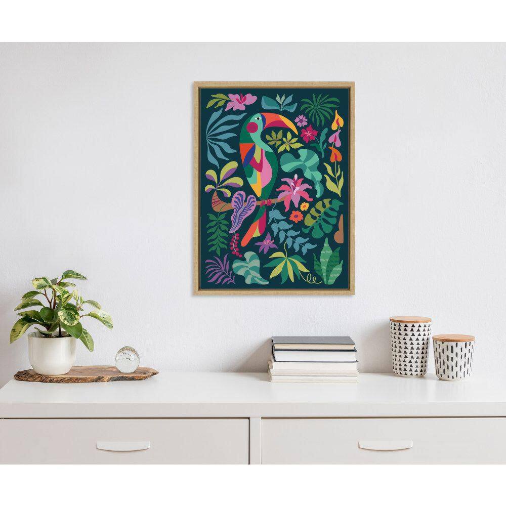 Colorful Tropical Toucan Canvas Print with Natural Frame, 18x24