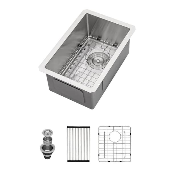 10 in. x 18 in. Undermount 16-Guage Stainless Steel Single Bowl Bar Sink with Accessories
