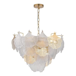Radiance 23.6 in.W Farmhouse 8-Light Brass Chandelier with Ginkgo Leaves for Dining Room Bedroom Kitchen Entryway
