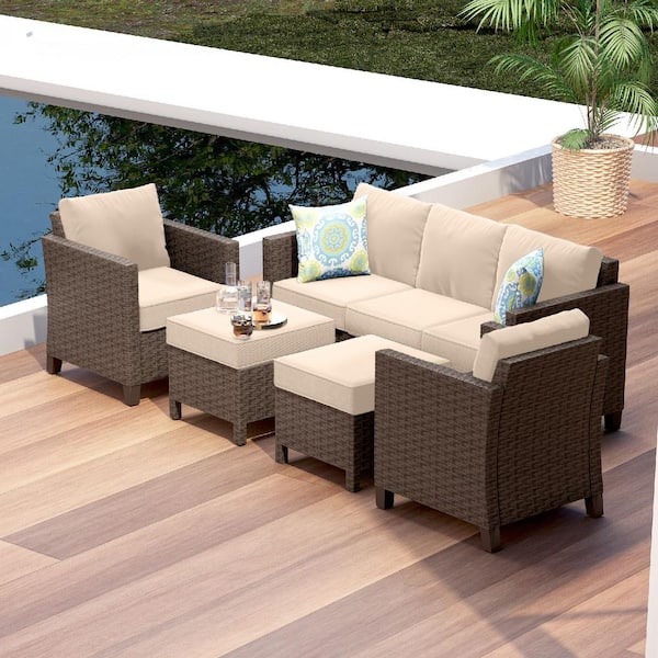 StyleWell Sharon Hill 5-Piece Wicker Patio Conversation with Chili