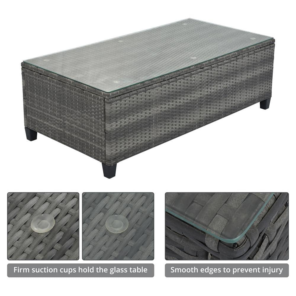 Gray 8-Piece Steel Frame Wicker Outdoor Sectional Sofa Set