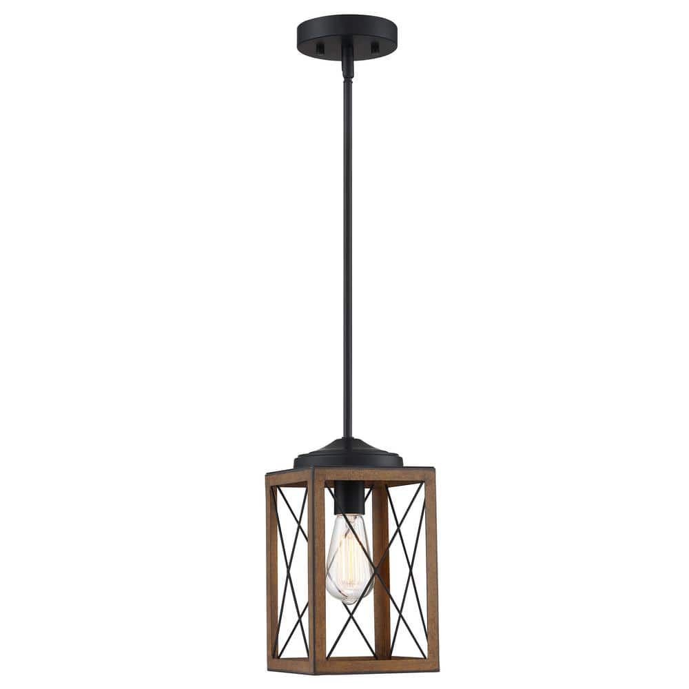1-Light Cage Mini Pendant Light with Matte Black and Barnwood Accents price history on PriceWatchPro