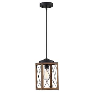 1-Light Cage Mini Pendant Light with Matte Black and Barnwood Accents