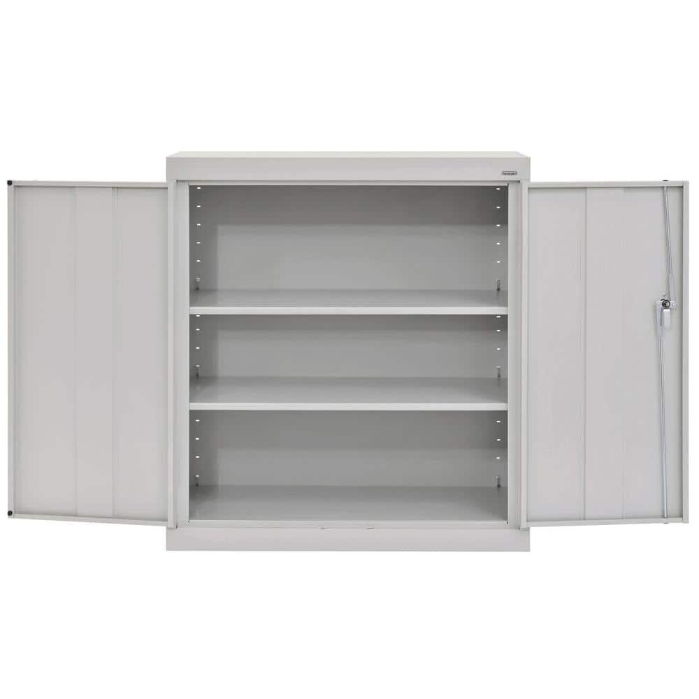 Dove Gray Freestanding Lockable Steel Cabinet with Adjustable Shelving
