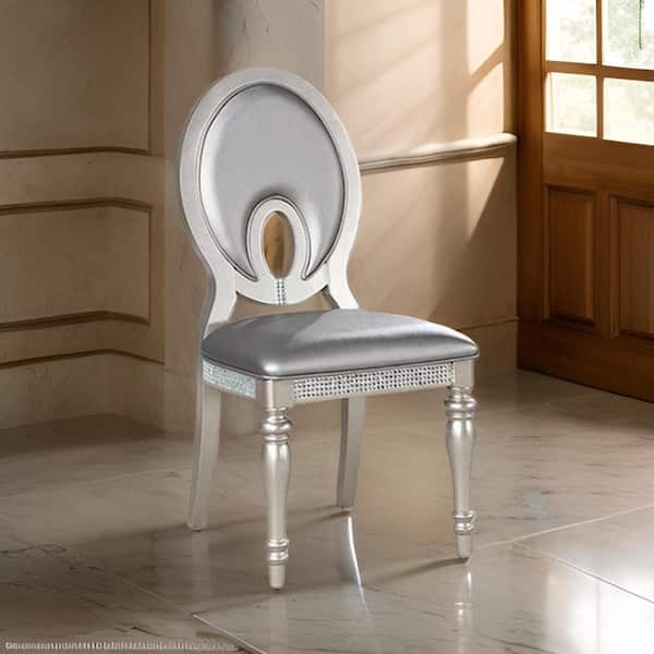 Benjara Silver Cotton Side Chair with Keyhole Back Chair Design (Set of 2)