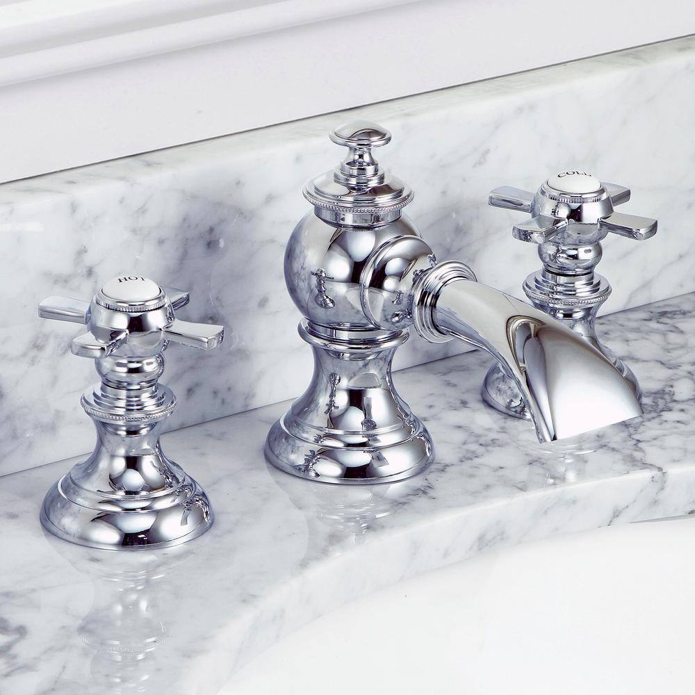 Chrome Cross Handle Widespread Bathroom Faucet with Drain Assembly