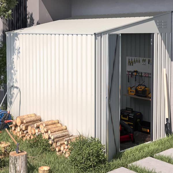 6 ft. W x 8 ft. D Outdoor Lean to Storage Metal Shed Grey (48 sq.ft.)