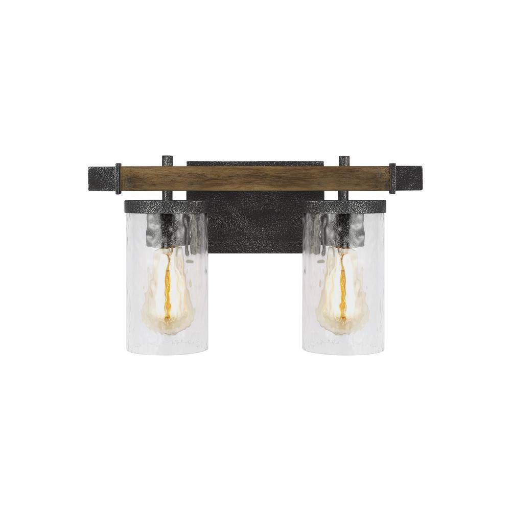 Rustic Industrial Weathered Oak & Slate Grey 2-Light Outdoor Vanity