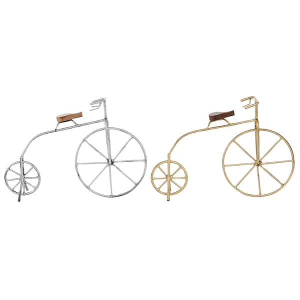 Silver Metal Bike Sculpture (Set of 2)