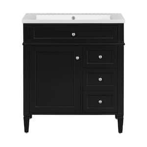 30 in. W Bathroom Vanity in Black with White Top Sink with 2 Drawers and a Tip-out Drawer,Resin Top Material