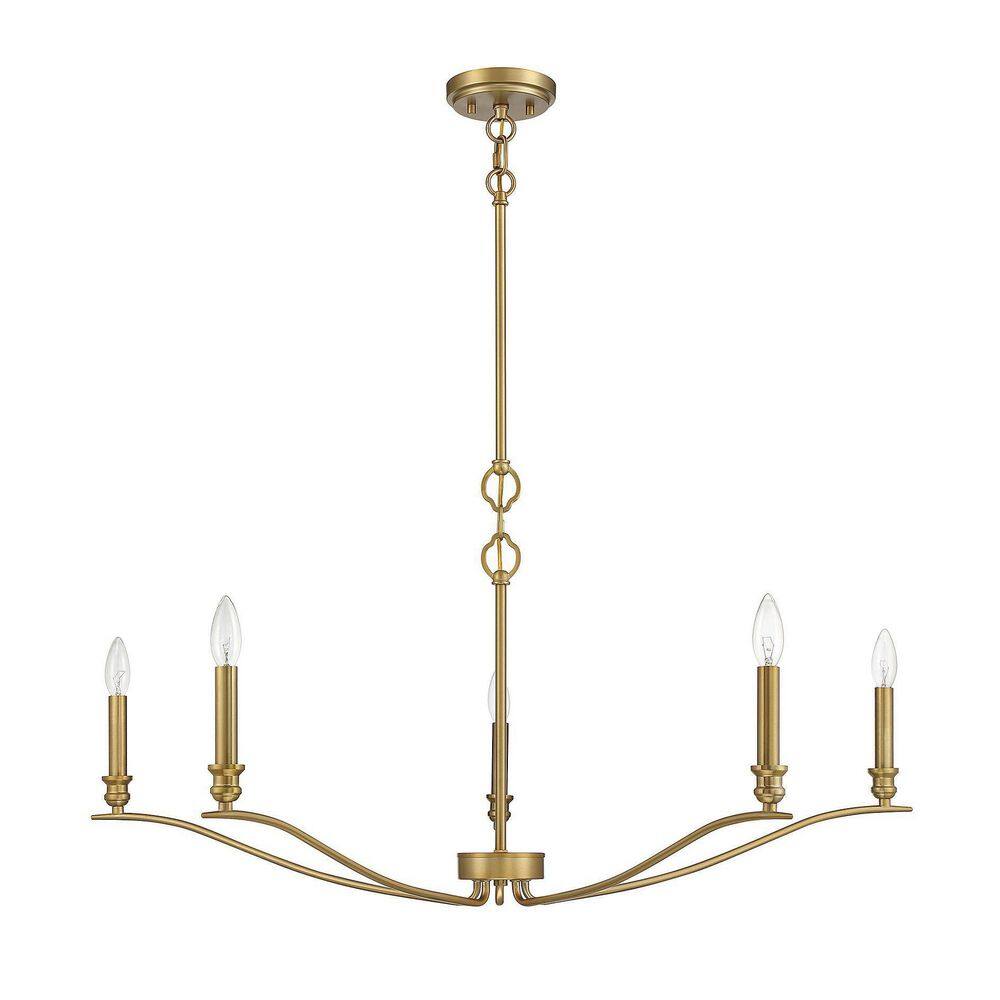 Natural Brass 5-Light Chandelier with Curved Arms