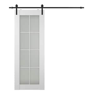 Smart Pro 24 in. x 80 in. 8-Lite Frosted Glass Polar White Wood Composite Sliding Barn Door with Hardware Kit