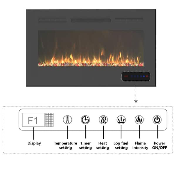 30 in. 400 sq. ft. Wall-Mount/Recessed LED Electric Fireplace Insert with Remote Control, Adjustable Heating