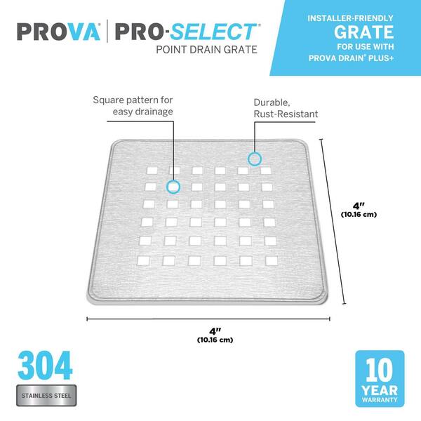 4 in. W x 4 in. L Prova Pro-Select Shower Kit Drain Grate-Square-STS