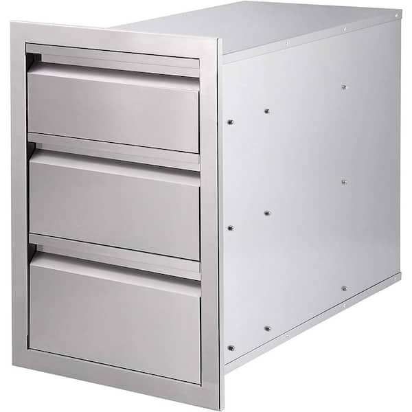 SEEUTEK 14 in. W x 20 in. H x 23.2 in. D Outdoor Kitchen Drawers Stainless Steel Flush Mount Triple BBQ Access Drawers