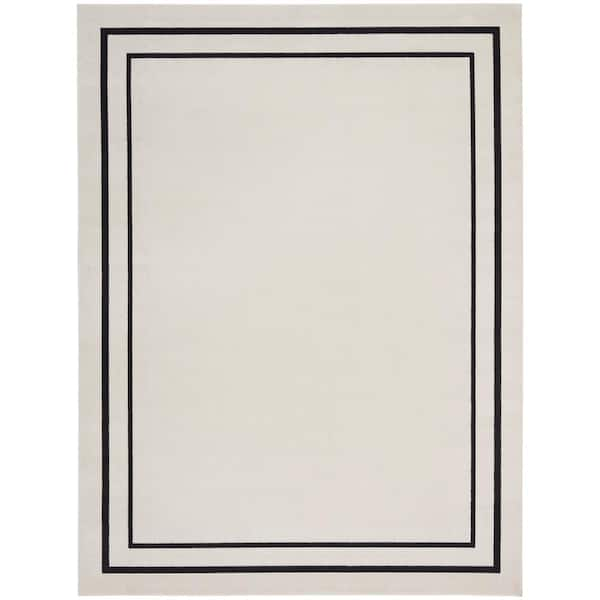 Nourison Essentials Ivory/Black 8 ft. x 10 ft. Solid Contemporary Indoor/Outdoor Area Rug