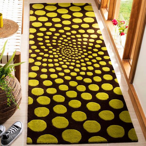 Soho 3 ft. x 8 ft. Brown/Green Swirl Runner Rug