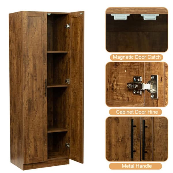 70.87 Tall Wardrobe & Kitchen Cabinet, Freestanding Storage Cabinets with  2 Doors and 3 Partitions Modern Wardrobe Armoire Closet with 4 Storage