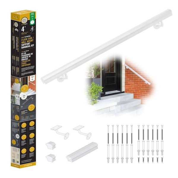 4 ft. Indoor/Outdoor Modular Wall Mount White Aluminum Handrail