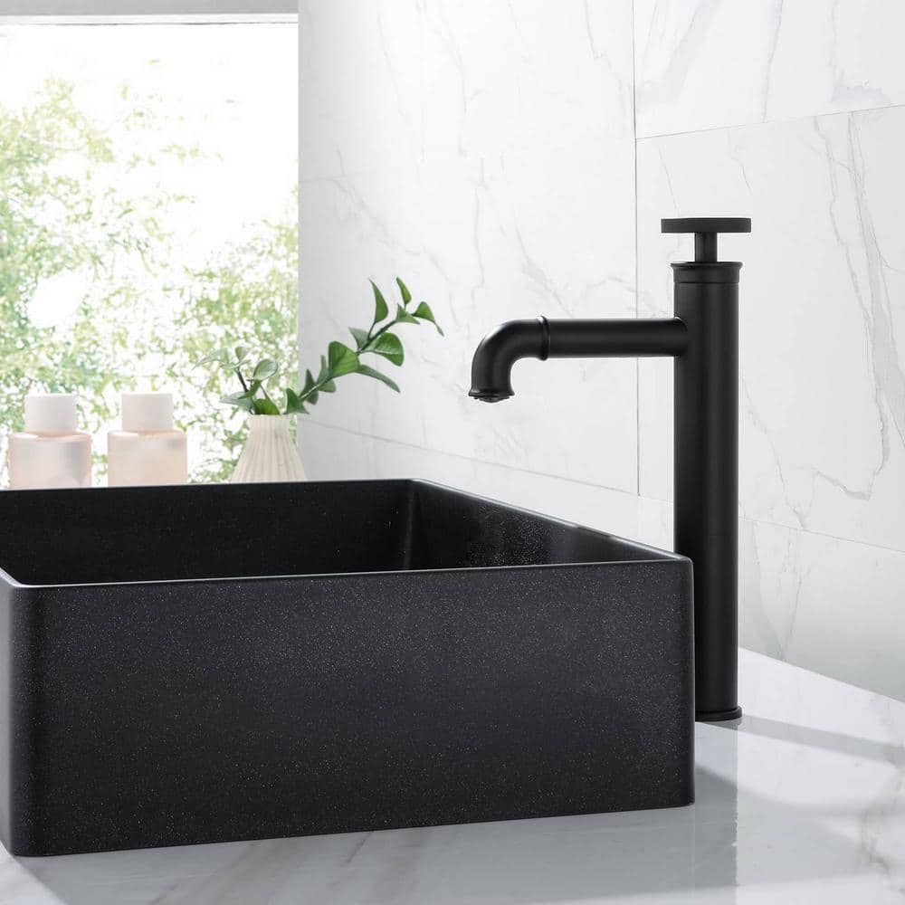 Matte Black Tall Brass Vessel Sink Faucet with Knob Handle