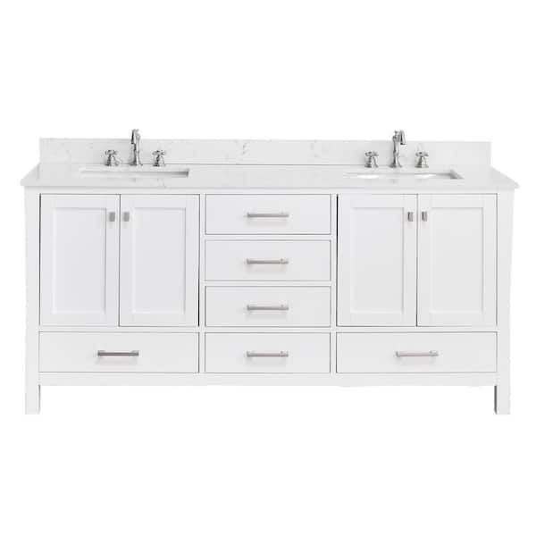 Bath Mist 72 in. W. Double Sink Freestanding Bath Vanity in White with White Engineered Top