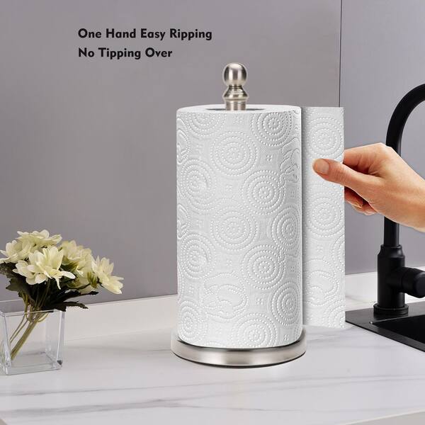 Porta Rotoli Per Carta Da Cucina Con Base In Marmo - Design Pesante One-Hand, Asta In Acciaio Satinato, Antiscivolo E Elegante
